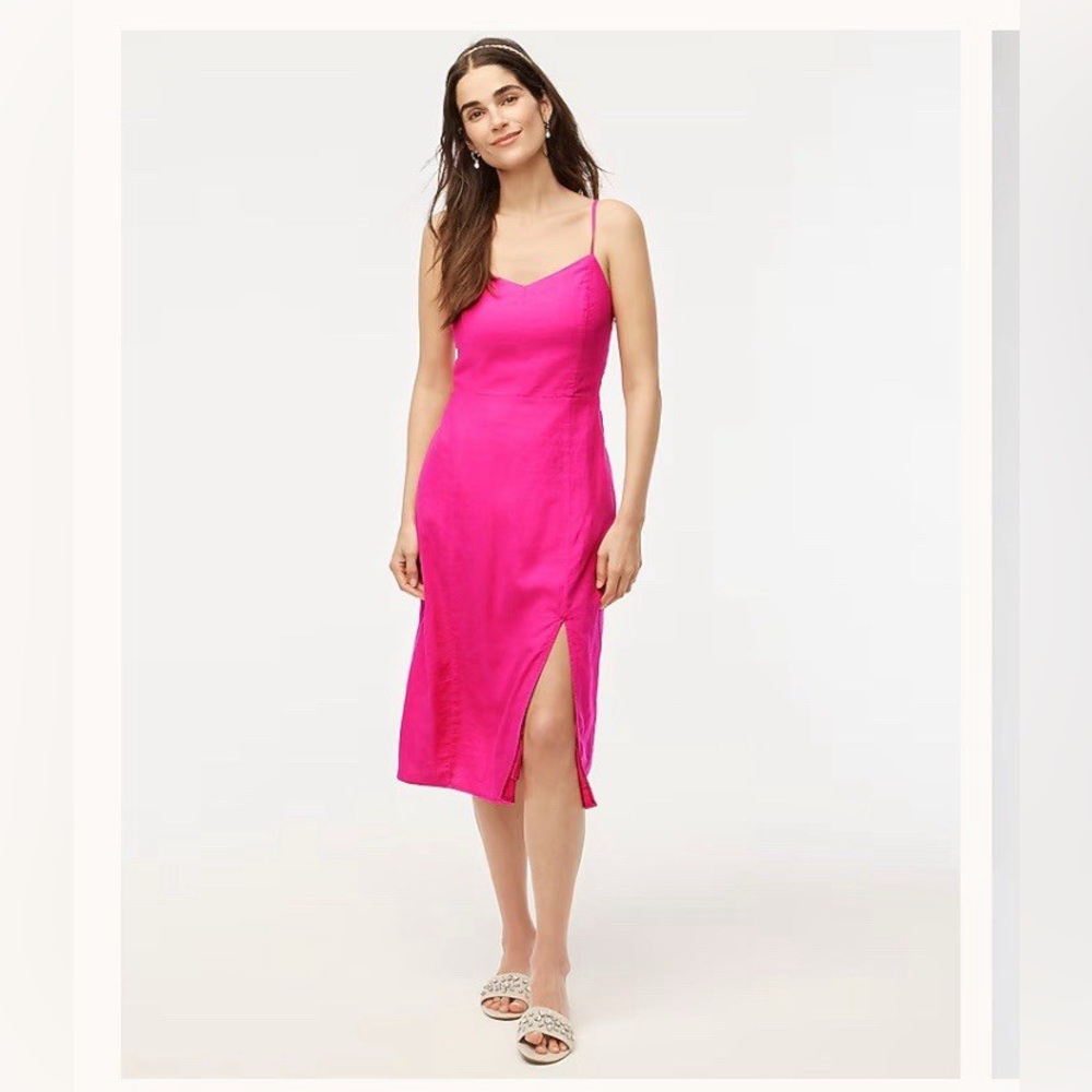 J. Crew Women's Hot Pink Linen Midi Dress Size 6